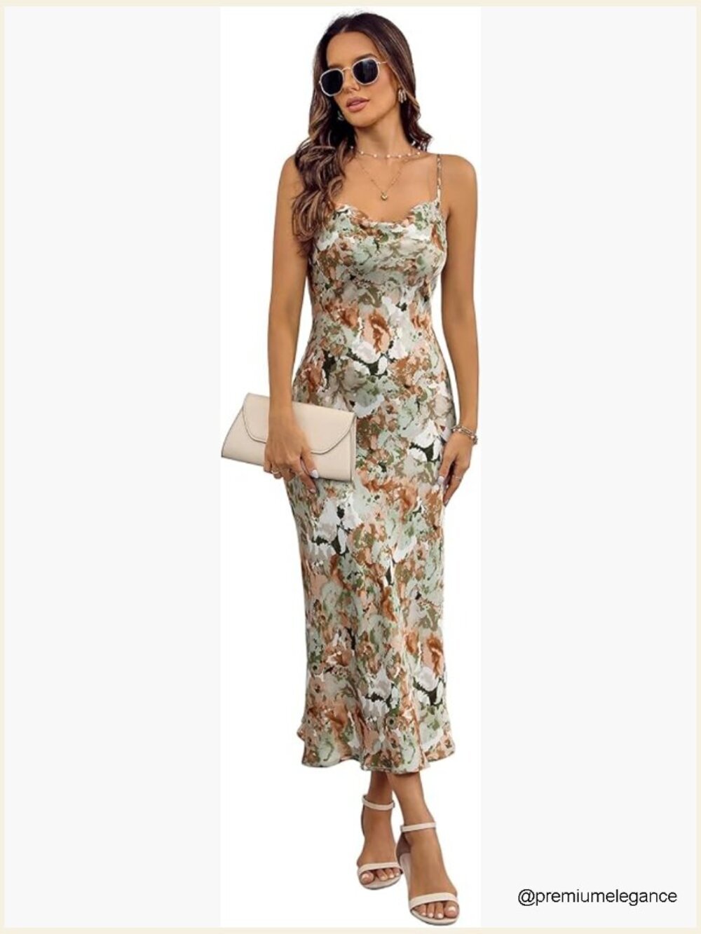 Spaghetti Strap Midi Satin Cowl Neck Slip Dress Backless Party Cocktail